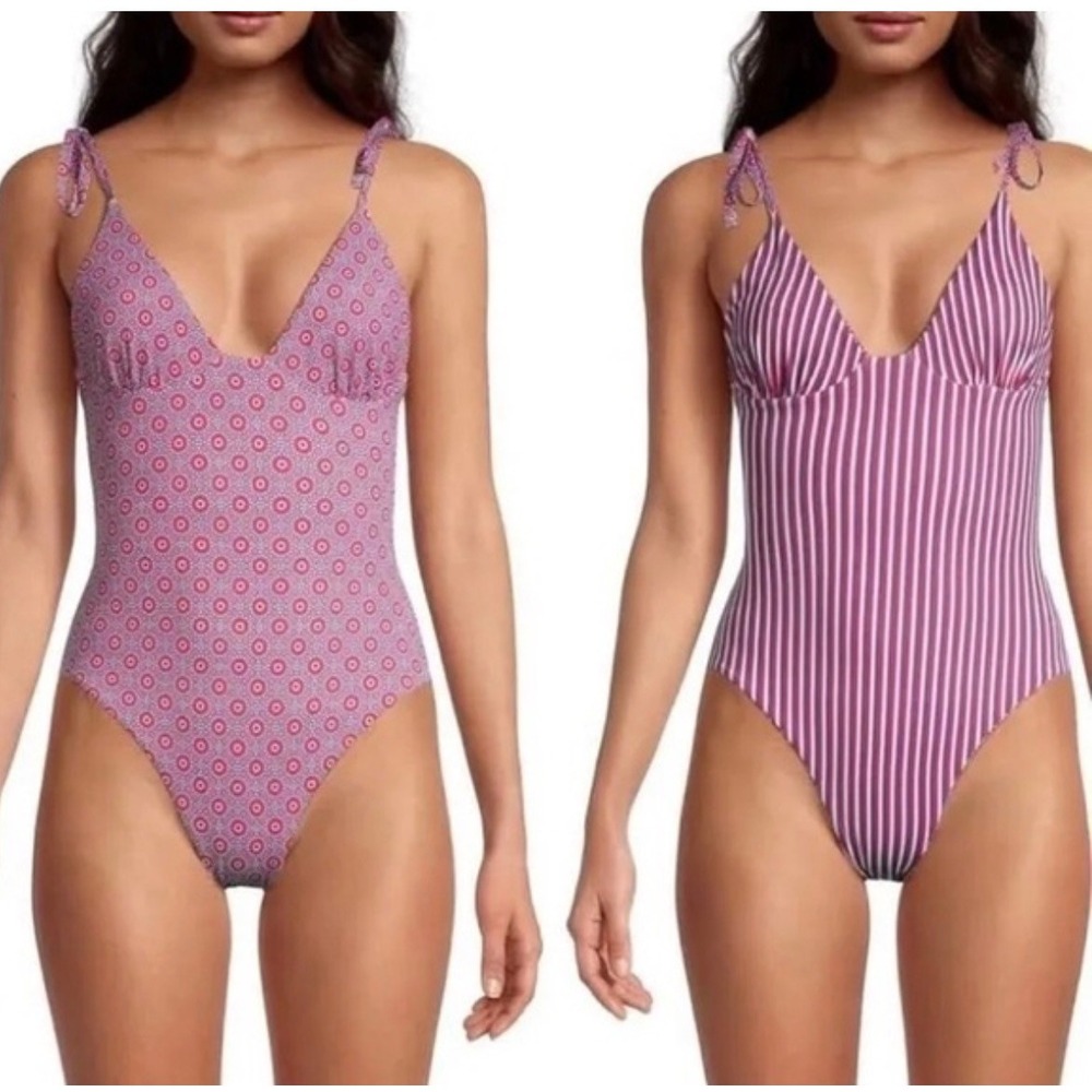 Solid & Striped Olympia Reversible Swimsuit Mosaic Floral Pinstripe RE22-022MF-S